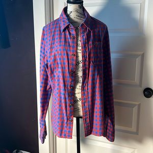 Hollister Men's L Blue Red Plaid Long Sleeve Button Up Flannel Shirt 100% Cotton